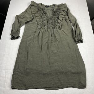 Anthropologie Current Air Ruffle Shift Dress Green Long Sleeve Boho Casual SMALL